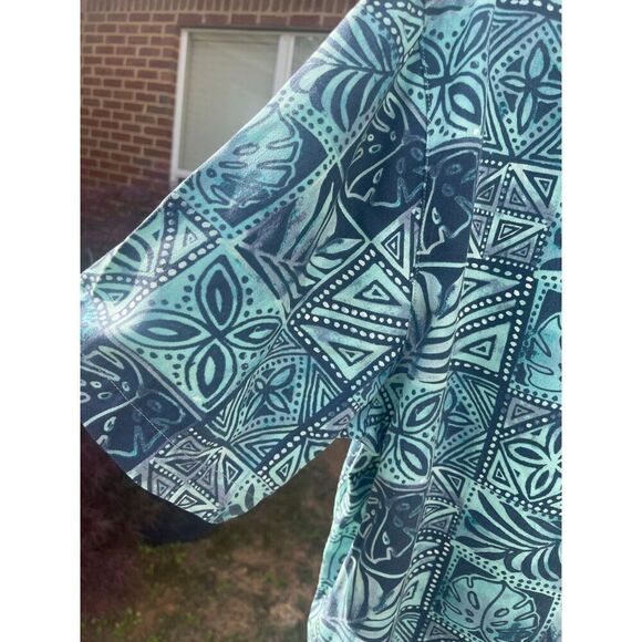 Caribbean Mens Button Up Hawaiian Shirt Size Large Blue Floral Silk Short Sleeve - Picture 6 of 12